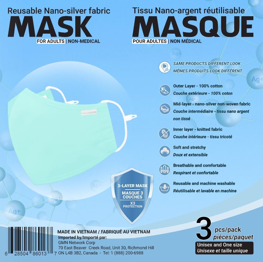 Nano Silver Adult Masks 3 PK Green